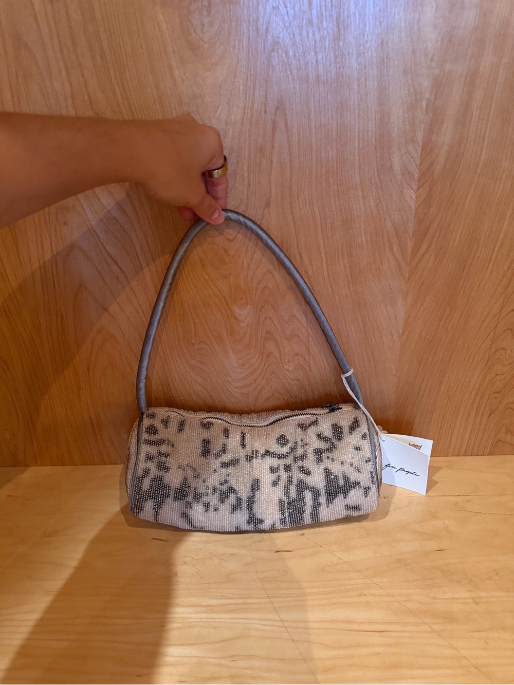 Free People Beaded Shoulder Bag in Ivory and Gray